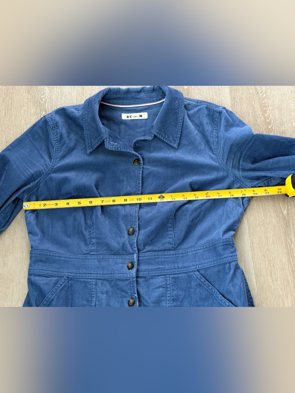Boden Flora Cord Midi Shirt Dress Blue Office Button Front Classic size 10R - Picture 11 of 12